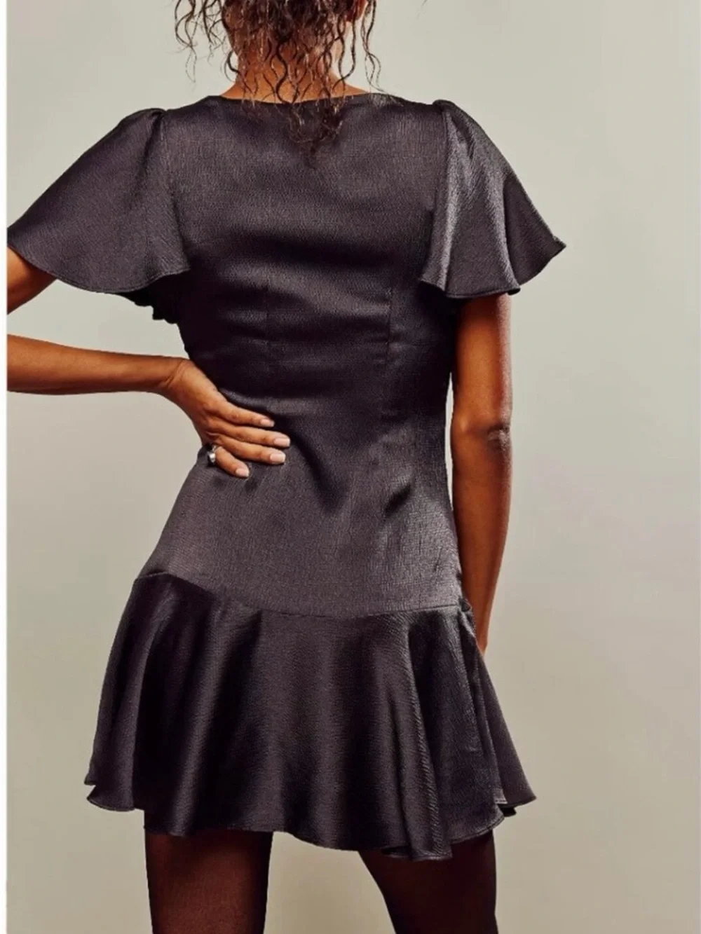 NWT Free People Scarlett Black Satin Wrap Mini Dress with Button Detail size xs